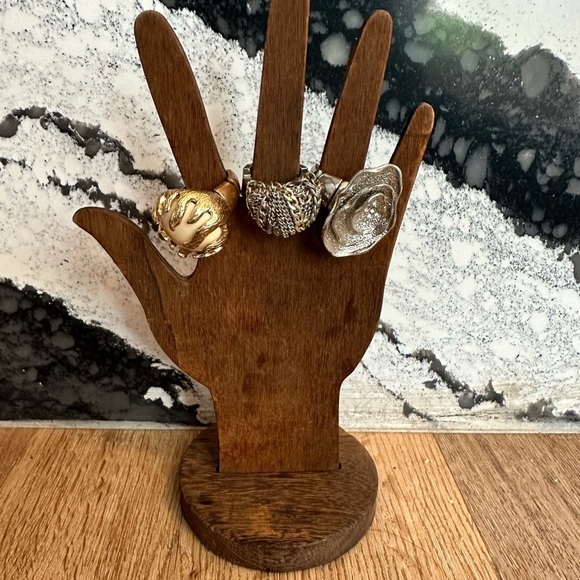 3 Ring Bundle-Stretch Rings-Mixed Metals-Statement Rings - Picture 3 of 10